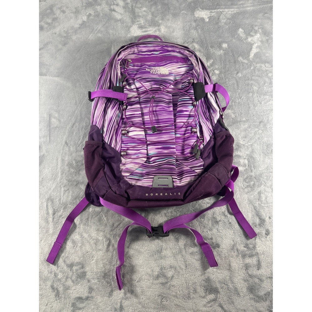 The North Face Borealis Backpack Purple Striped Hiking School Travel Bag